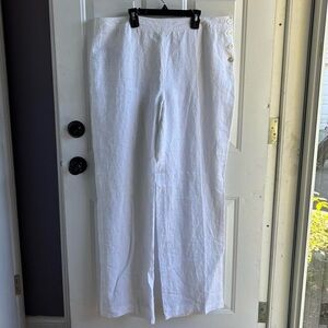 NWT Land's End Linen Women's White Beachy Flowy Pants Size 16